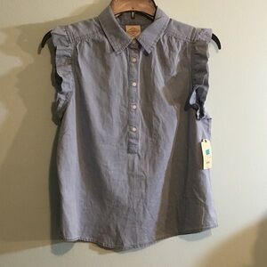 St. John's Bay Light Blue Ruffle Sleeve Button-Placket Blouse
